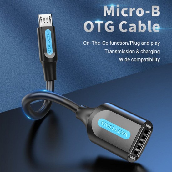 Vention - OTG Adapter (CCUBB) - Micro-USB to USB 2.0, 480Mbps, Gaming, Firm Connection, Easy Sharing, 0.15m - Black