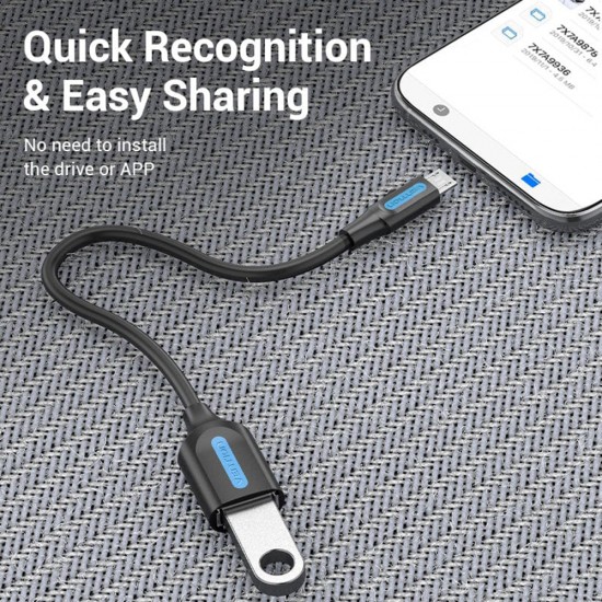 Vention - OTG Adapter (CCUBB) - Micro-USB to USB 2.0, 480Mbps, Gaming, Firm Connection, Easy Sharing, 0.15m - Black