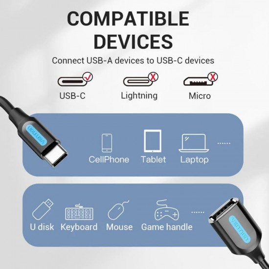 Vention - OTG Adapter (CCSBB) - Type-C to USB 2.0, 480Mbps, U-Disk Reader, Stable Transmission, Durable, 0.15m - Black