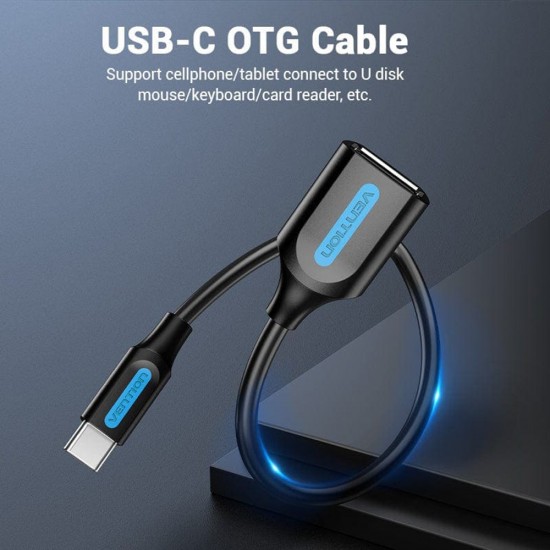 Vention - OTG Adapter (CCSBB) - Type-C to USB 2.0, 480Mbps, U-Disk Reader, Stable Transmission, Durable, 0.15m - Black