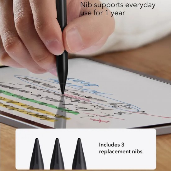 ESR - Stylus Pen (6C00107) - for iPad, Magnetic Attachment, Bluetooth, Type-C, Palm Rejection, Tilt Sensitivity - Black