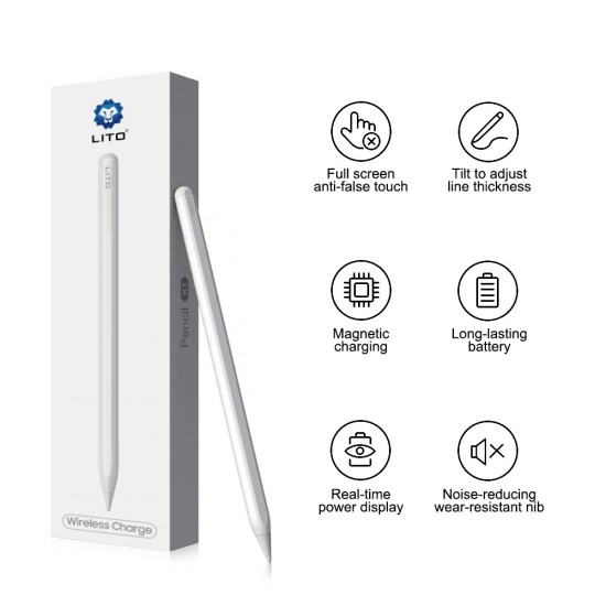 Lito - Stylus Pen (K1) - Wireless Charging, Palm Rejection, 90mAh, for iPad - White