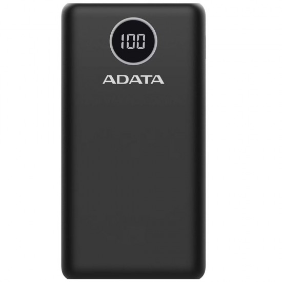 Adata - Power Bank (AP20000QCD-DGT-CBK) - Micro-USB, USB-C, 2xUSB, Quick Charge 3.0, PD18W, 20000mAh, Digital Display - Black