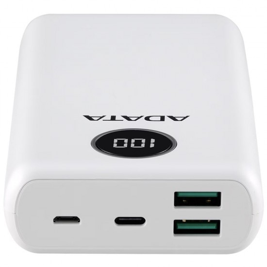 Adata - Power Bank (AP20000QCD-DGT-CWH) - Micro-USB, USB-C, 2xUSB, Quick Charge 3.0, PD18W, 20000mAh, Digital Display - White