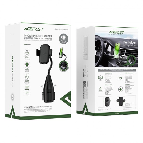 Acefast - Car Holder (D24) - for Cup Holder, Free 360? Rotation, Multi-angle Adjustment, Safety Lock, for Phone 4.5-6.7