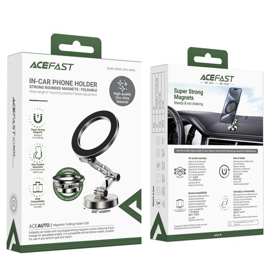 Acefast - Car Holder (D20) - Magnetic Ring, 360? Rotation, for Dashboard, Universal, Adjustable - Silver