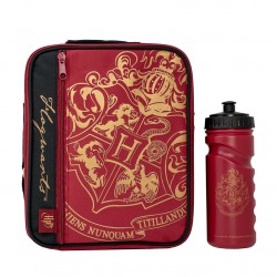 Harry Potter 2 PKT Lunchbag with Bottle - Burgundy- Crest & Customise