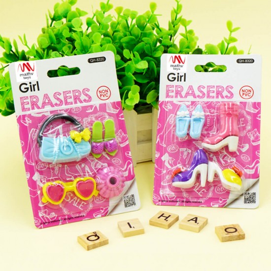 Fancy Eraser Set: Girl in Pink