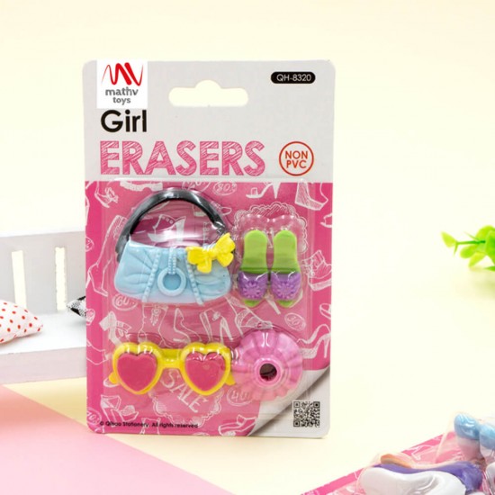 Fancy Eraser Set: Girl in Pink