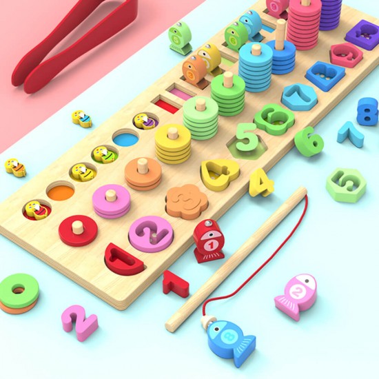 4 in 1 Wooden Rainbow Stacking Fishing Number Puzzle