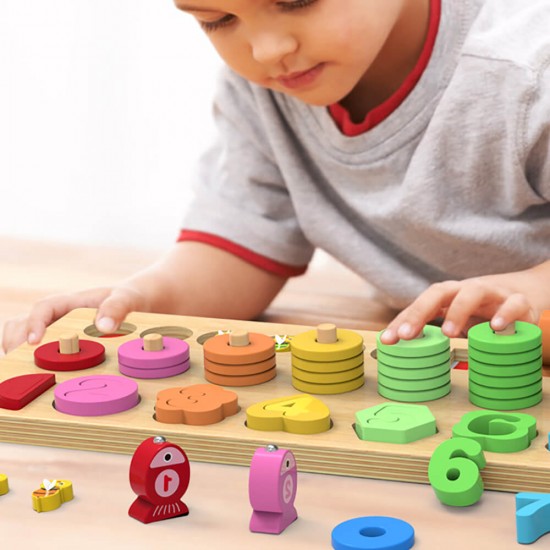 4 in 1 Wooden Rainbow Stacking Fishing Number Puzzle