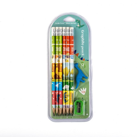 Dino Set of 12 Pencil HB with Eraser & Sharpener