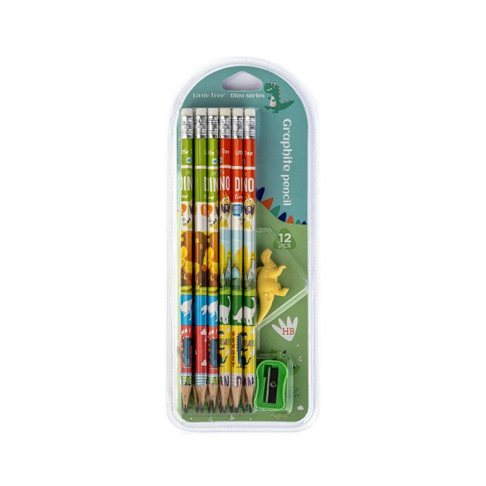 Dino Set of 12 Pencil HB with Eraser & Sharpener