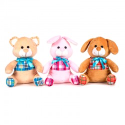 Animal checkered t-shirt assorted plush toy 25cm 6 Τεμ.
