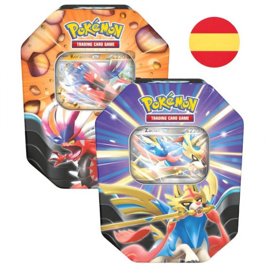 Spanish Pokemon Zacian ex Koraidon ex tin trading card game 6 Τεμ.