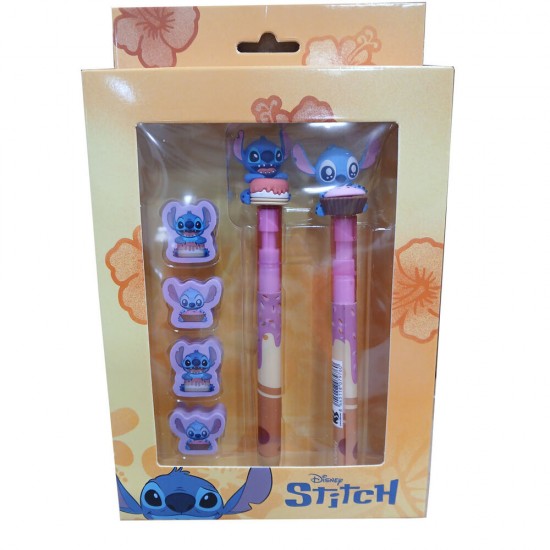 Disney Stitch Pen + Pencil + 4 erasers pack