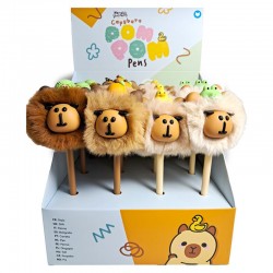 Capibara pompom fluffy fine point assorted pens 12 Τεμ.