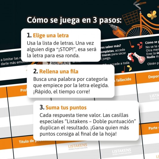 Spanish Listos Listas y Listakens board game