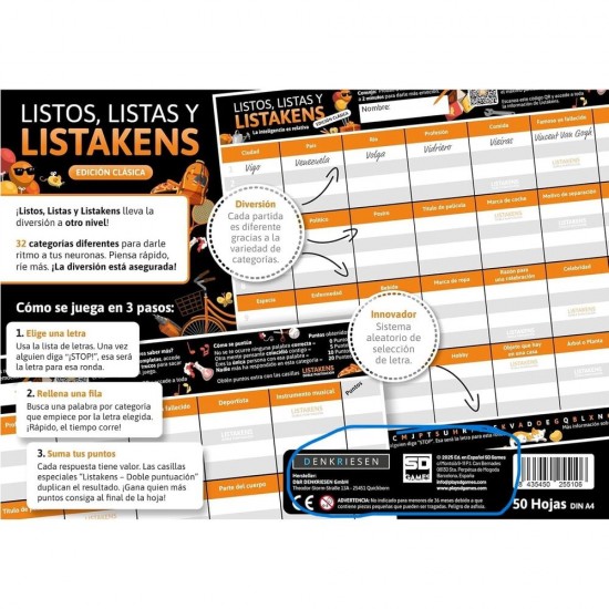 Spanish Listos Listas y Listakens board game