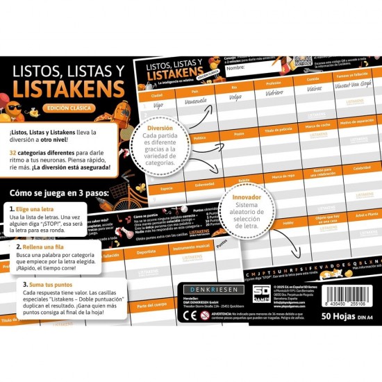 Spanish Listos Listas y Listakens board game
