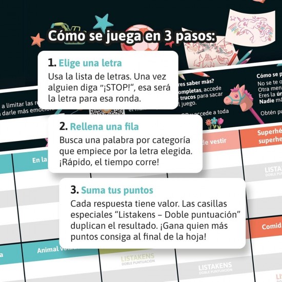 Spanish Listos Listas y Listakens Junior board game
