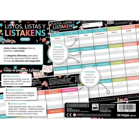 Spanish Listos Listas y Listakens Junior board game