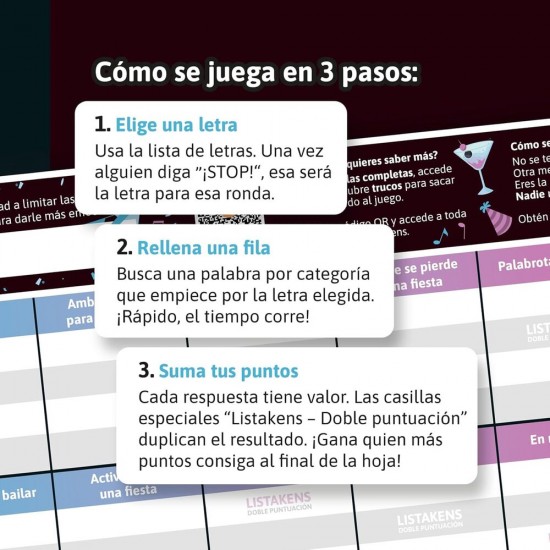 Spanish Listos Listas y Listakens Party board game