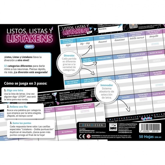 Spanish Listos Listas y Listakens Party board game