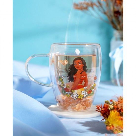 Disney Princess Moana Vaiana floral decorative glass mug