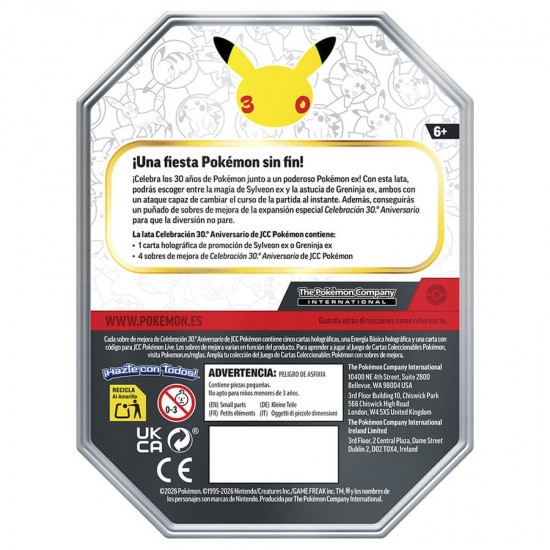 Spanish Pokemon 30 Anniversary Sylveon / Greninja Card Game tin 6 Τεμ.