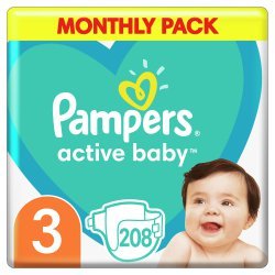 Pampers Active Baby Πάνες Monthly Pack Μέγεθος 3 (6-10 kg), 208 Πάνες 