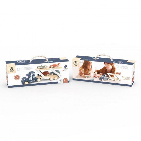 Ξύλινο Φορτηγό αυτοκινήτων με 4 οχήματα 39x9,5x16,5 cm