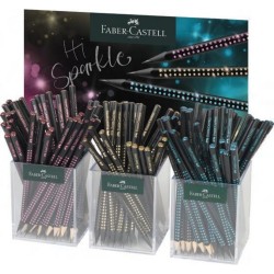 ΜΟΛΥΒΙΑ FABER CASTELL SPARKLE  ΜΑΥΡΟ ΞΥΛΟ STAND 144τεμ.(ροζ,μπλέ,χρυσό)