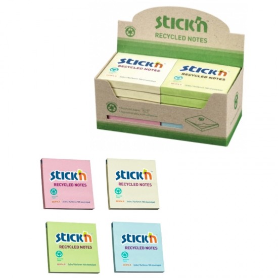 ΧΑΡΤΑΚΙΑ Stick'N RECYCLED 76Χ76 100Φ (πακέτο 12 τεμ / 4 χρωμ)