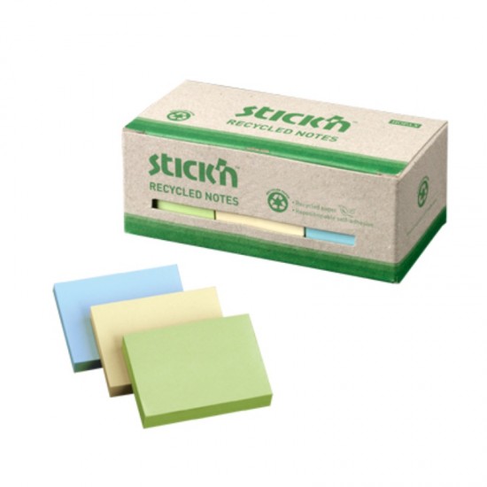 ΧΑΡΤΑΚΙΑ Stick'N RECYCLED 38Χ50 100Φ (πακέτο 12 τεμ / 3 χρωμ)