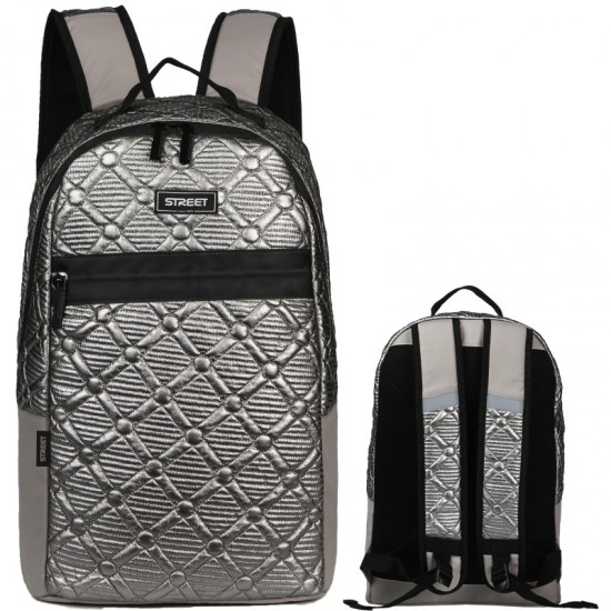 ΤΣΑΝΤΑ BACKPACK FASHION STREET SHINY SILVER METALLIC 31x16x45cm