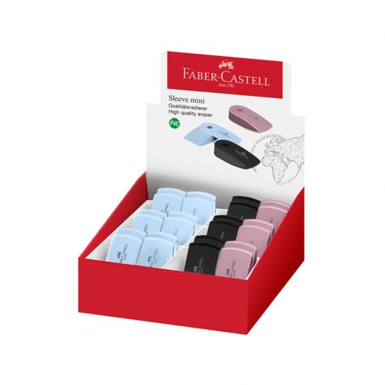 ΓΟΜΕΣ FABER CASTELL ΧΡΩΜΑΤΙΣΤ. ΜΙΚΡΕΣ ΘΗΚΗ ΚΟΥΤΙ 24τεμ. (σιελ, ροζ,μαύρο)