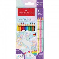 ΚΡΑΓΙΟΝ ΞΥΛΙΝΑ FABER CASTELL GRIP/SPARKLE  ΜΟΝΟΚΕΡΟΣ 13 χρωμ.(10+3 )