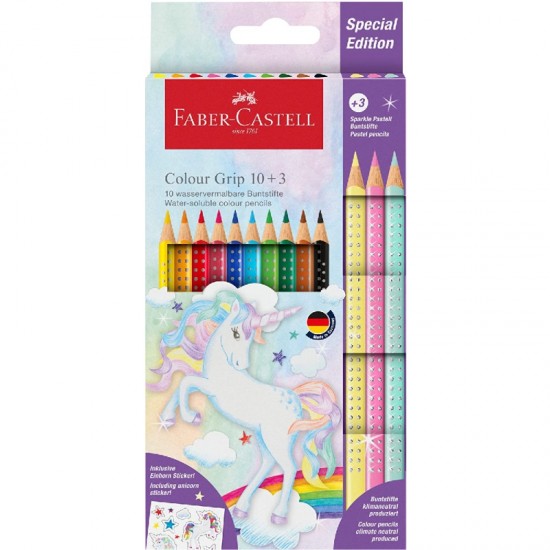 ΚΡΑΓΙΟΝ ΞΥΛΙΝΑ FABER CASTELL GRIP/SPARKLE  ΜΟΝΟΚΕΡΟΣ 13 χρωμ.(10+3 )