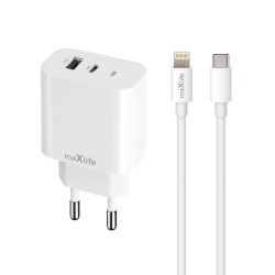 ΦΟΡΤΙΣΤΗΣ ΤΑΞΙΔΙΟΥ MAXLIFE MXTC-06 2XUSB (A+C) 20W+ ΚΑΛΩΔΙΟ USB C-LIGHTNING
