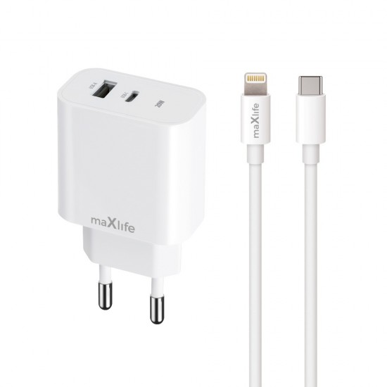 ΦΟΡΤΙΣΤΗΣ ΤΑΞΙΔΙΟΥ MAXLIFE MXTC-06 2XUSB (A+C) 20W+ ΚΑΛΩΔΙΟ USB C-LIGHTNING