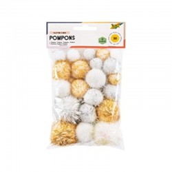 ΠΟΜ-ΠΟΜ POM-POM FOLIA GLITTER (Χρυσό-ασημί-Λευκό) 30τεμ. (1-4cm)