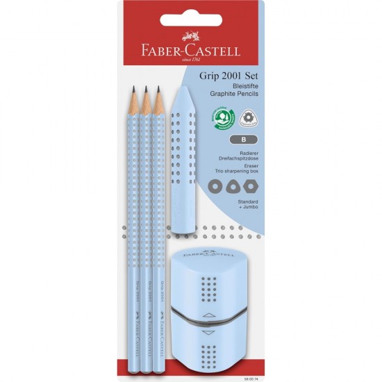 ΣΕΤ FABER CASTELL GRIP 3 ΜΟΛΥΒ.+ΓΟΜΑ+ΞΥΣΤΡΑ ΣΙΕΛ (-2€)