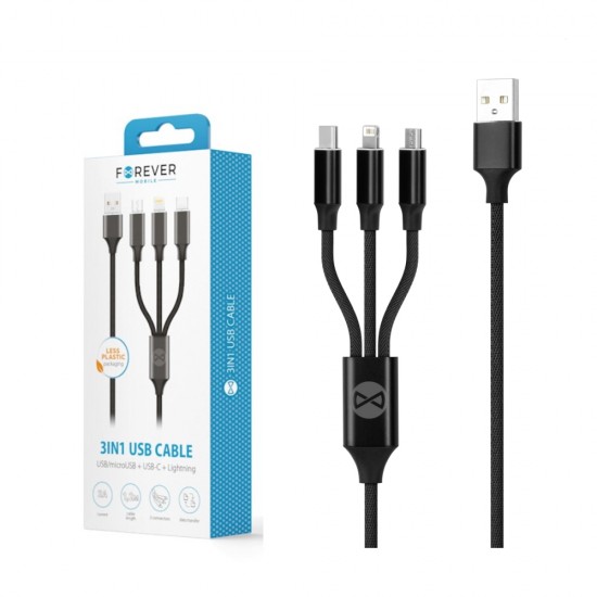 ΚΑΛΩΔΙΟ FOREVER 3 IN 1 USB   (micro usb/lightning/type c) BLACK