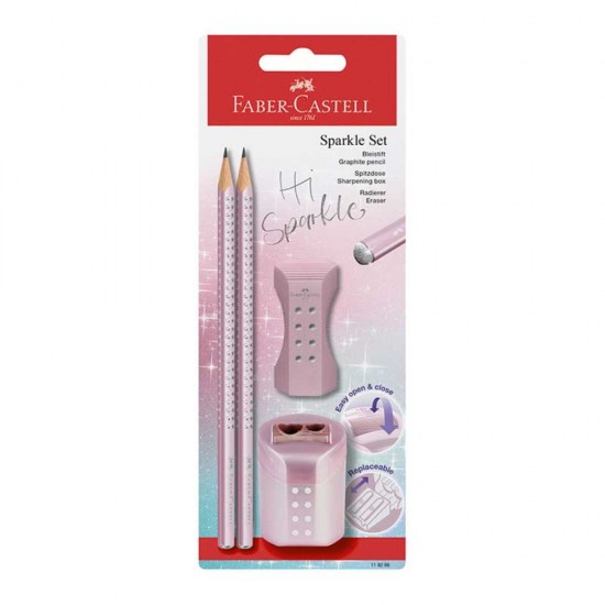 ΣΕΤ FABER CASTELL SPARKLE ΝΕΟ 2 ΜΟΛΥΒΙΑ +ΓΟΜΑ+ΞΥΣΤΡΑ (ροζ)