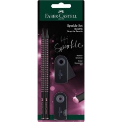 ΣΕΤ FABER CASTELL SPARKLE  MIDNIGHT 2 ΜΟΛΥΒΙΑ +ΓΟΜΑ+ΞΥΣΤΡΑ (ροζ)