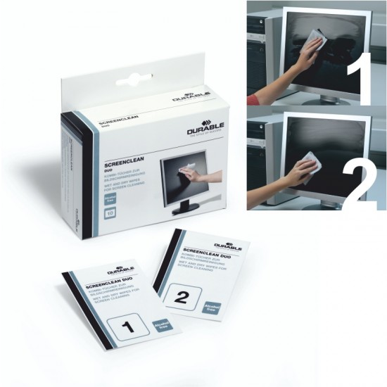 ΚΑΘΑΡΙΣΤΙΚΑ ΜΑΝΤΗΛΑΚΙΑ DURABLE ΟΘΟΝΗΣ ΣΕΤ ΥΓΡΟ+ ΣΤΕΓΝΟ (κουτί 10σετ.)