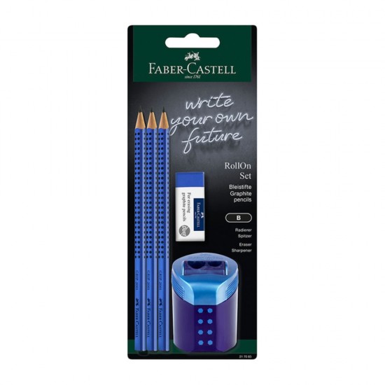 ΣΕΤ FABER CASTELL GRIP 3 ΜΟΛΥΒ.+ΓΟΜΑ+ΞΥΣΤΡΑ ΜΠΛΕ