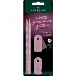 ΣΕΤ FABER CASTELL SPARKLE ΝΕΟ 2 ΜΟΛΥΒΙΑ +ΓΟΜΑ+ΞΥΣΤΡΑ (γκρι-ροζ)