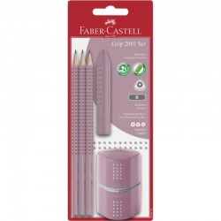 ΣΕΤ FABER CASTELL GRIP 3 ΜΟΛΥΒ.+ΓΟΜΑ+ΞΥΣΤΡΑ ΡΟΖΕ (-2€)